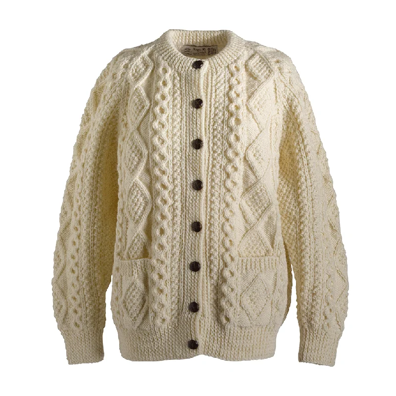 Hand Knit Crew Neck Cardigan Fitted Slim Tailored