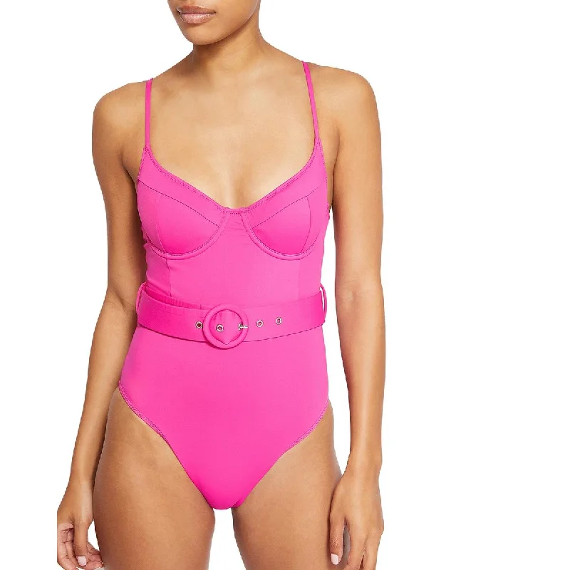 Jonathan Simkhai Womens Noa Belted Buckle Nylon One-Piece Swimsuit Quick-Dry Swimsuit