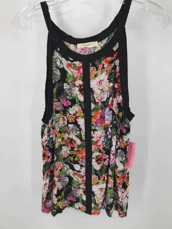 Pre-Owned Elodie Black Size Large Printed Tank Top neon tank top
