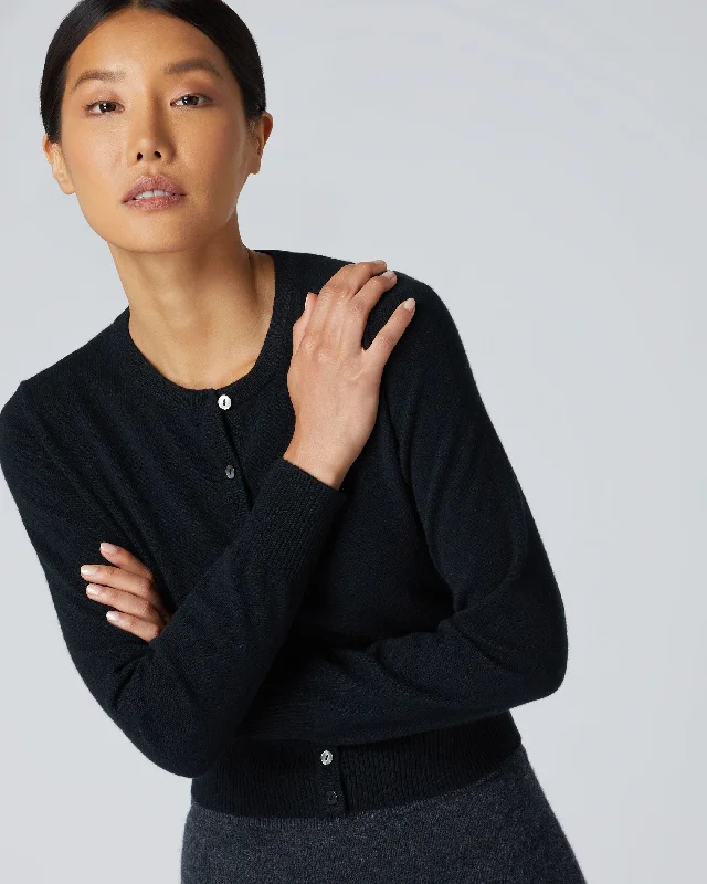 Women's Ivy Cropped Cashmere Cardigan Black Casual Formal Business