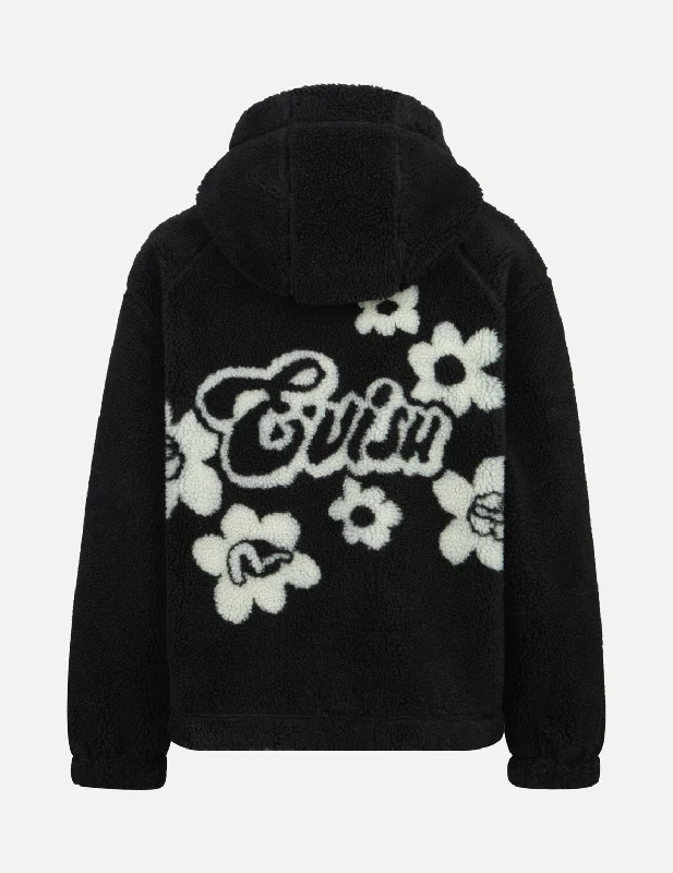 Floral Jacquard Oversized Sherpa Fleece Jacket Print Jacket Jacquard Jacket Patchwork Jacket
