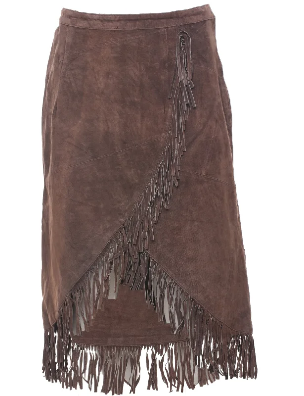 Suede Fringed Maxi Skirt - M velvet skirt plush