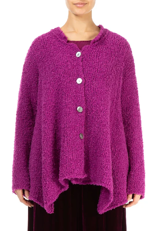 Buttoned Royal Fuchsia Alpaca Wool Cardigan Chenille Blend Fleece Blend Nylon Blend