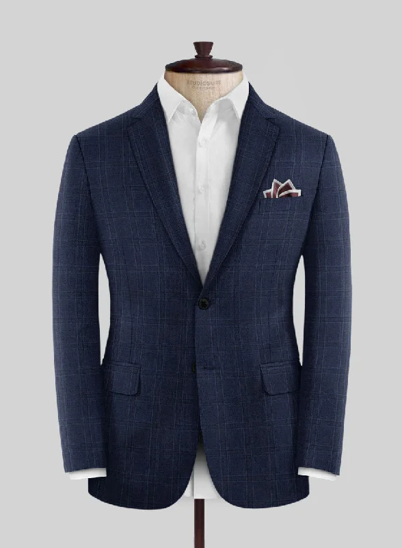 Reda Dark Navy Checks Wool Jacket Belted Jacket Elasticated Jacket Padded Jacket