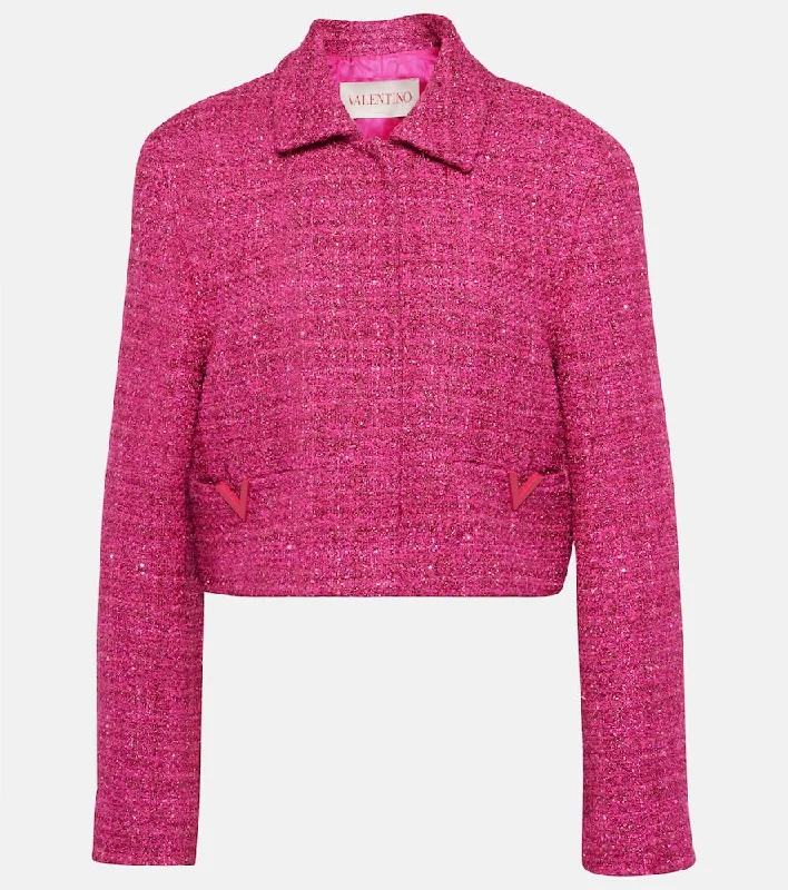Valentino VGold cropped lam√É¬© tweed jacket V-Neck Jacket Boat Neck Jacket Square Neck Jacket