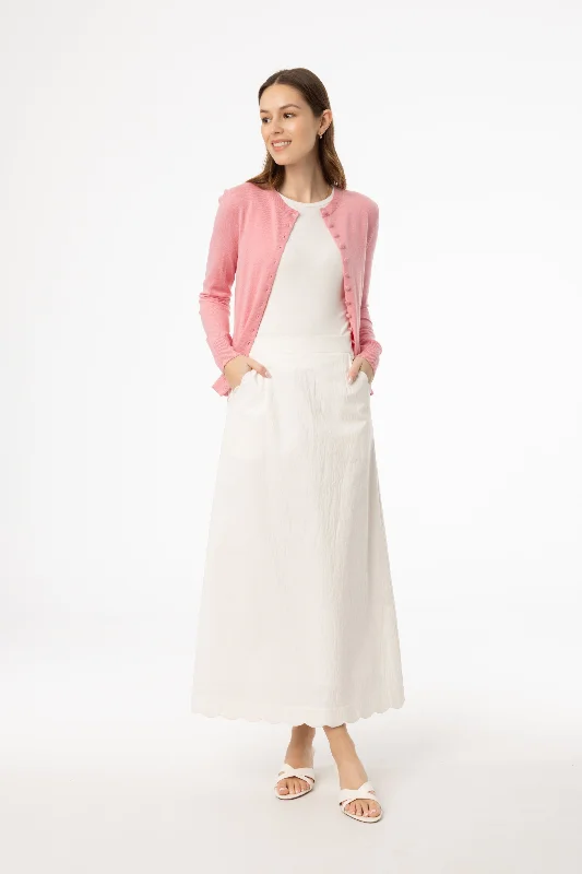 Cream Scalloped Maxi Skirt high waist skirt
