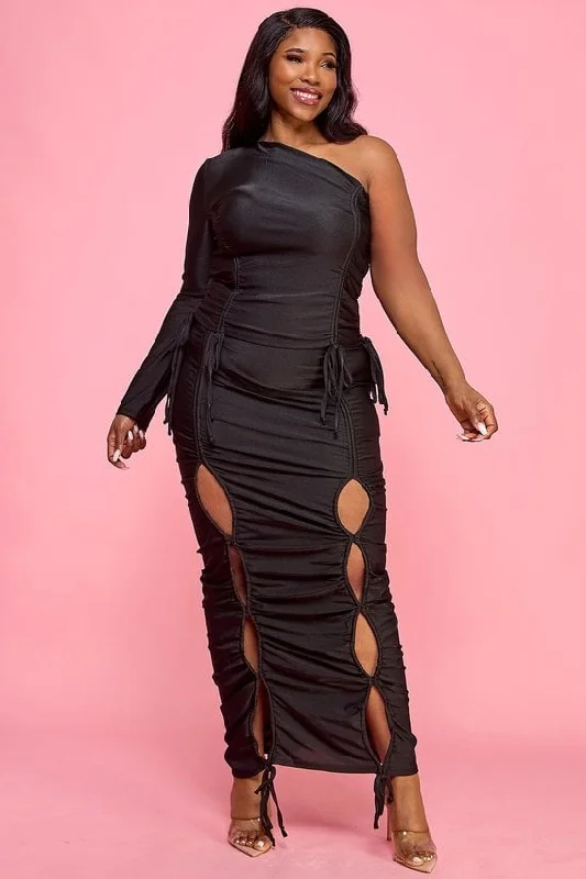 HT1125SETXP - ONE SHOULDER TOP & CUTOUT SKIRT (PLUS) wrap skirt elegant