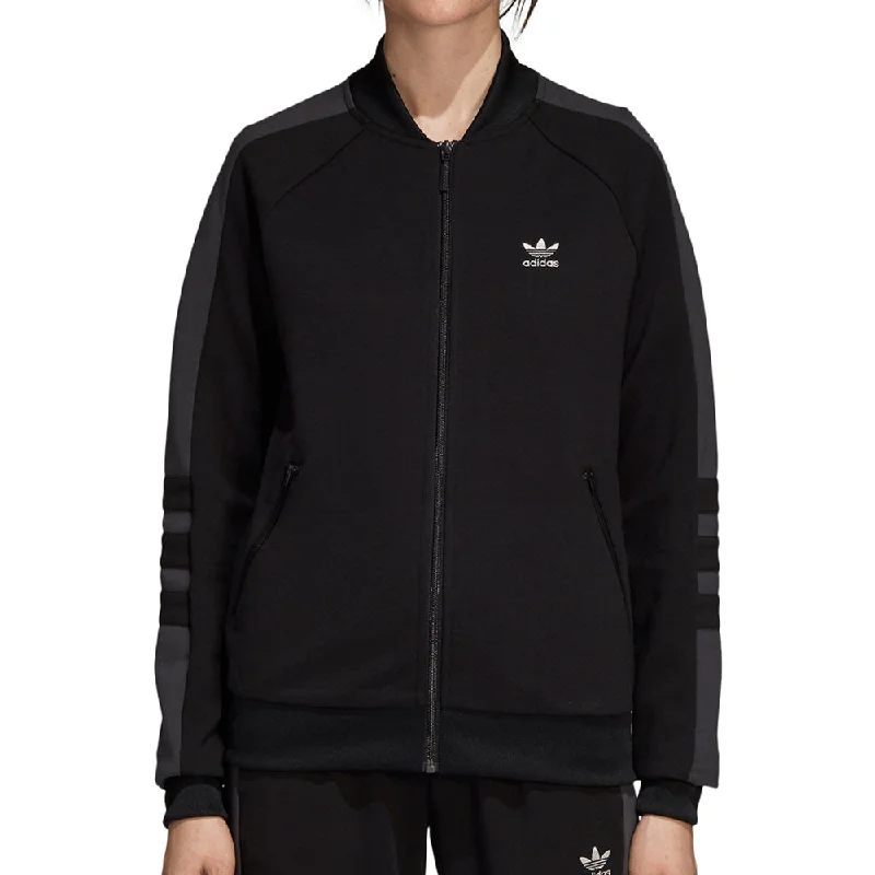 Adidas Originals Women's Athletic Track Jacket Black/White A-Line Jacket Boat Neck Shawl Collar Adidas Originals Women's Athletic Track Jacket Black/White A-Line Jacket Boat Neck Shawl Collar