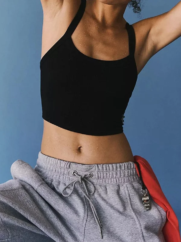 Sleek Black Ribbed Crop Tank Top fitted tank top