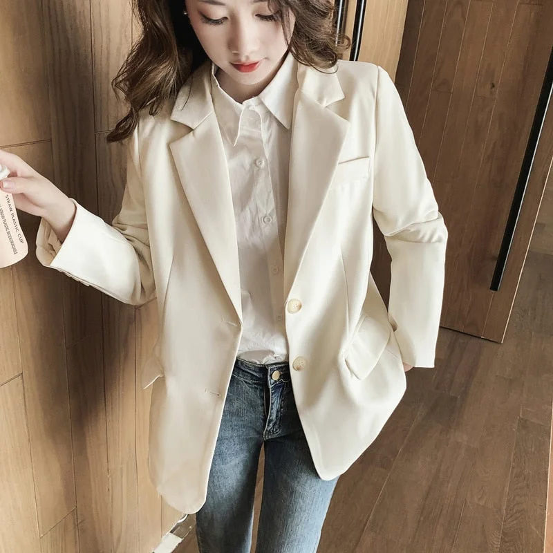 Spring and Autumn White Blazer Women Korean Loose Casual Jacket Oversized Jacket Tailored Jacket Straight Jacket