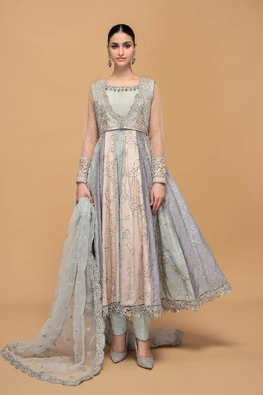 Raw Silk Rainbow Frock Churridar Pakistani Party Dresses Satin Halter Glamorous