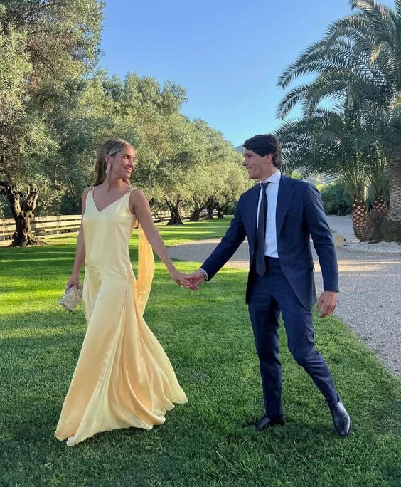 Light Yellow Straps A-Line Long Party Dress Wedding Guest Dress,DP1911 Tunics Polka dots