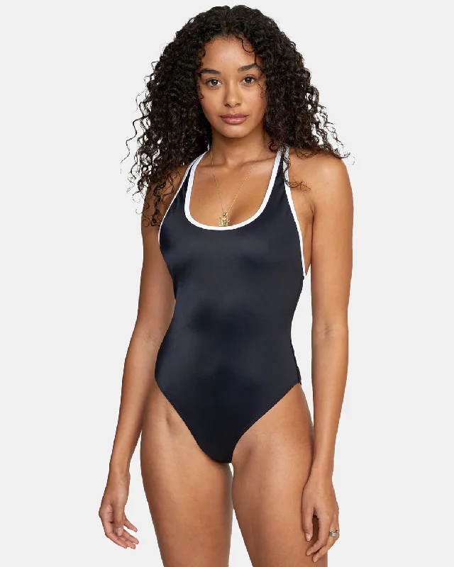 Binded Solid Cheeky Seat T-Back One Piece Swimsuit - RVCA Black Elegant Swim Dress