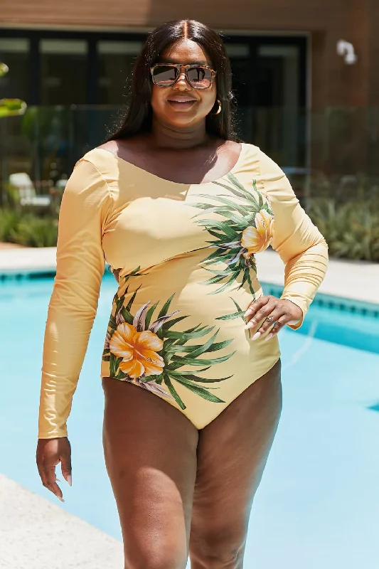 Marina West Swim Cool Down Longsleeve One-Piece Swimsuit Floral Swimwear Set