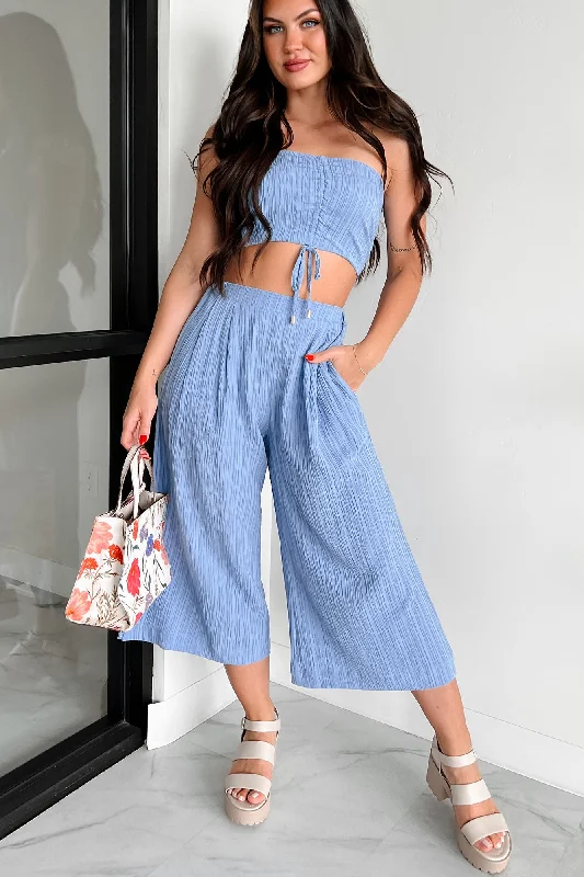 If You Don't Mind Woven Textured Capri Pants (Lotus Blue) Casual Skinny Fit Pants