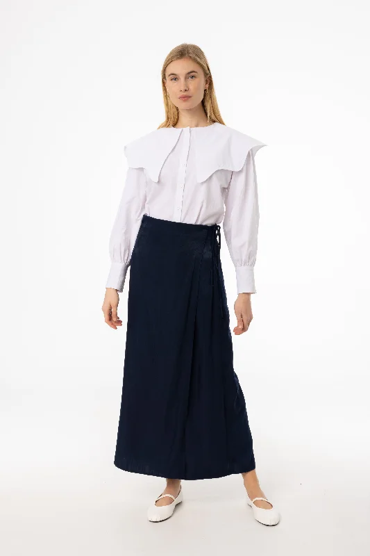 Navy Wrap Skirt lace skirt feminine
