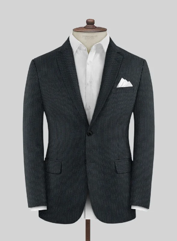 Lanificio Zegna Trofeo Allamo Teal Green Stripe Wool Jacket One-Shoulder Jacket Off-the-Shoulder Jacket Asymmetrical Jacket