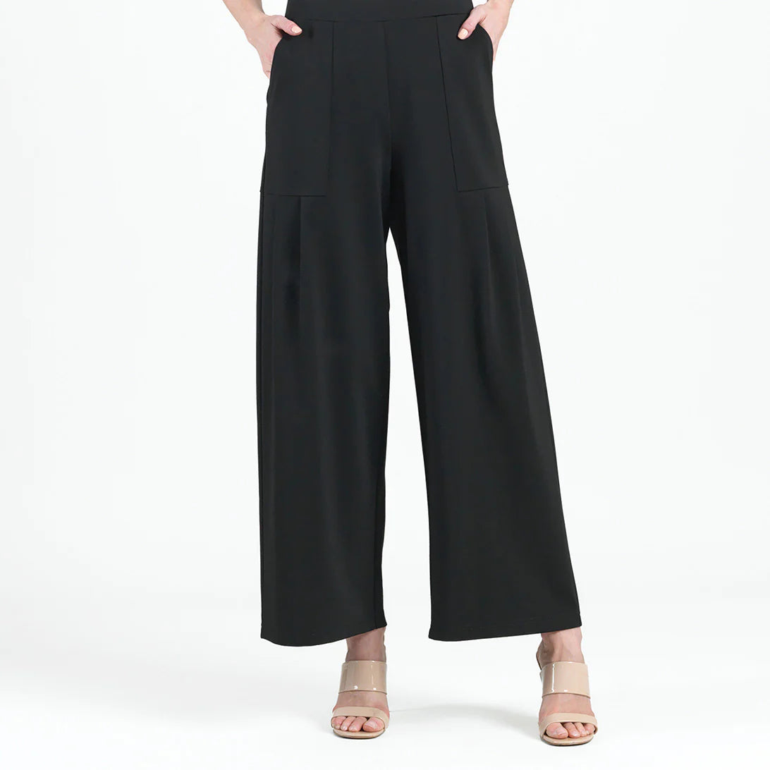 Pleated Wide Leg Pocket Pant - Black Comfortable Denim Pants
