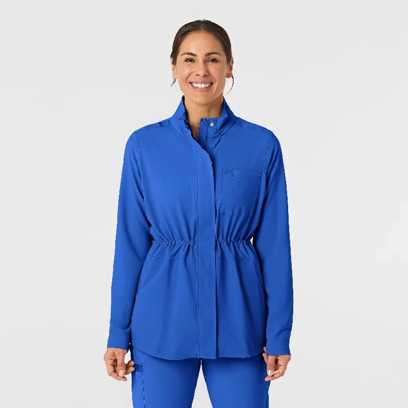 RENEW Women's Convertible Hood Fashion Jacket - Royal A-Line Jacket Boat Neck Shawl Collar