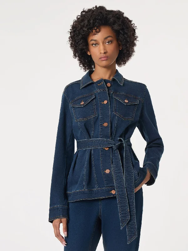 Petite Denim Belted Button-Front Jacket Wool Jacket Cashmere Jacket Tweed Jacket
