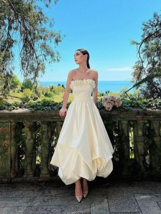 White Strapless A-Line Long Party Dress Evening Gown,DP1800 Tunics Formal black