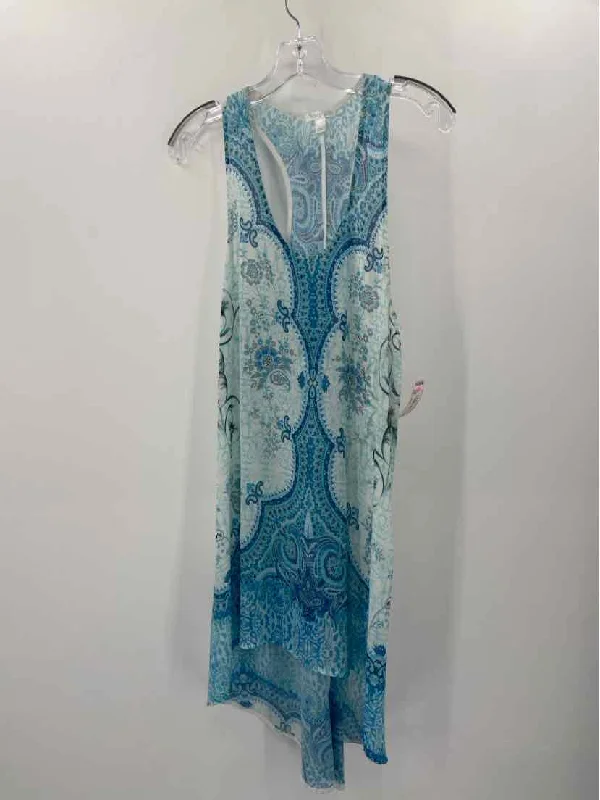 Pre-Owned Wrap Up Blue Size Large Printed Tank Top chic tank top