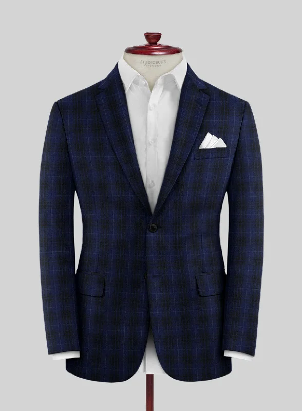 Reda Ballio Blue Checks Wool Jacket Welt Pockets Slit Pockets Flap Pockets