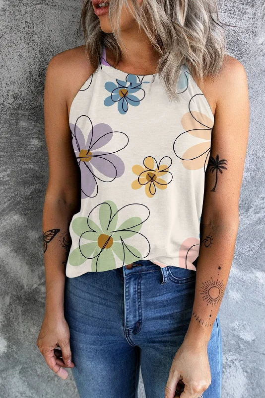 Black Sweet Floral Tank Top spandex blend tank
