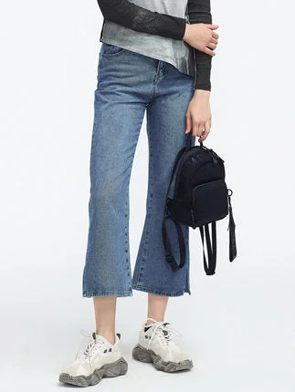 Sdeer women's fashion high waist insert pocket studded slit denim nine-quarter pants Elegant Dress Pants