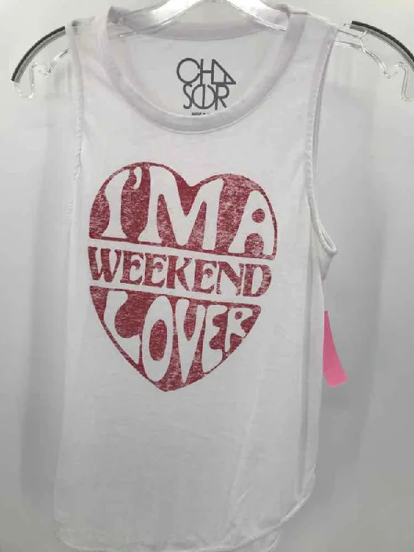 Pre-Owned Chasor White Size Small Graphic Tank Top breathable tank top