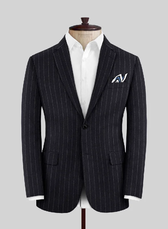 Lanificio Zegna Loop Adana Blue Stripe Wool Jacket Zip Front Button Front Snap Front