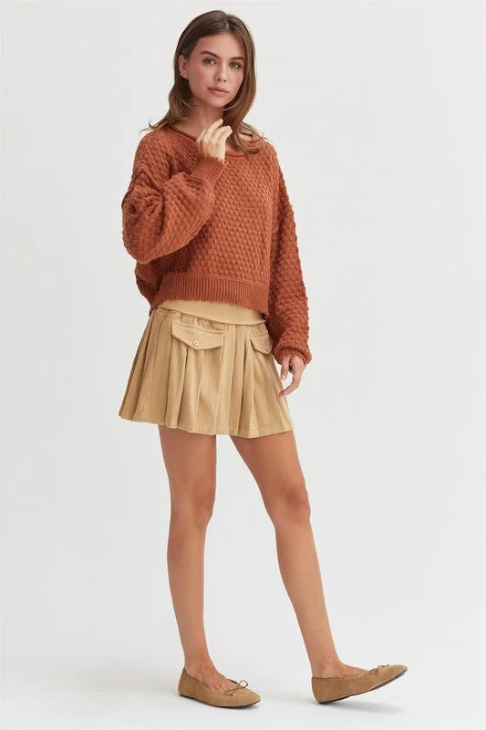 Corduroy High-Waist Pleated Mini Skirt elastic waist skirt