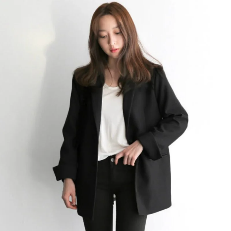 Women Black Suit Blazer Office Jacket Ladies Tailored Oversized Double Buttons Long Loose Coat Formal Casual Autumn 2022 Striped Jacket Polka Dot Jacket Floral Jacket