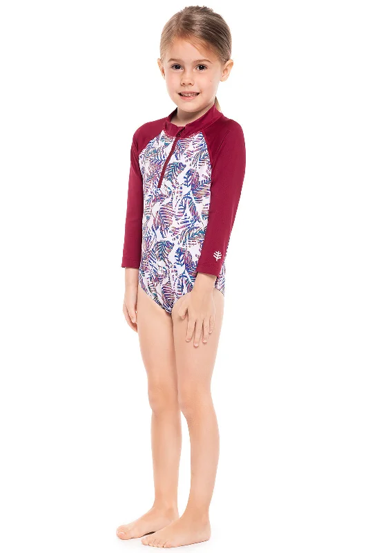 Baby Wave One-Piece Swimsuit | Magnolia Pink Beach Leaves Casual Swim Dress