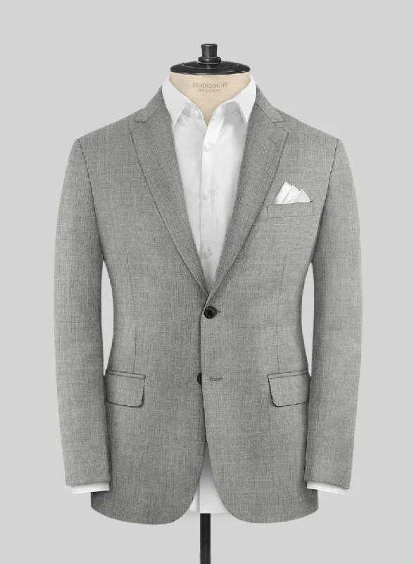 Lanificio Zegna Trofeo Sharkskin Light Gray Wool Jacket Denim Fabric Leather Fabric Suede Fabric