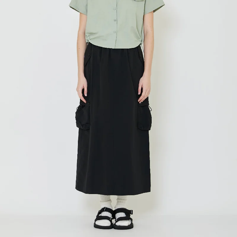 Women Nylon Maxi Skirt - Black - SW2401021B denim skirt classic