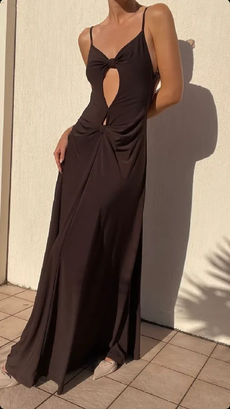 Chocolate Spaghetti Straps Backless Elegant Party Dress, DP2363 Tunics Cozy comfortable