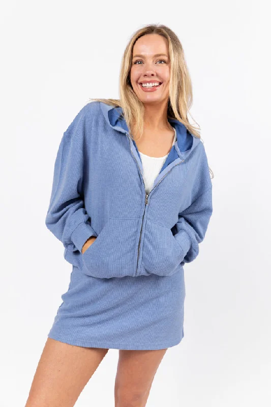 Tried It All Blue Ribbed Knit Full Zip Sweatshirt FINAL SALE Hoodie with Lining Warm Insulated Tried It All Blue Ribbed Knit Full Zip Sweatshirt FINAL SALE Hoodie with Lining Warm Insulated