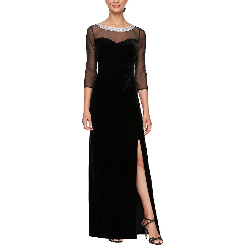 Plus Womens Embellished Jeweled Neck High Front Slit Evening Dress Tunics Versatile all-occasion