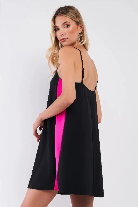 Black & Pink Sleeveless V-Neck Side Stripe Detail Relaxed Mini Dress /1-2-2 Tunics Fall fleece Black & Pink Sleeveless V-Neck Side Stripe Detail Relaxed Mini Dress /1-2-2 Tunics Fall fleece