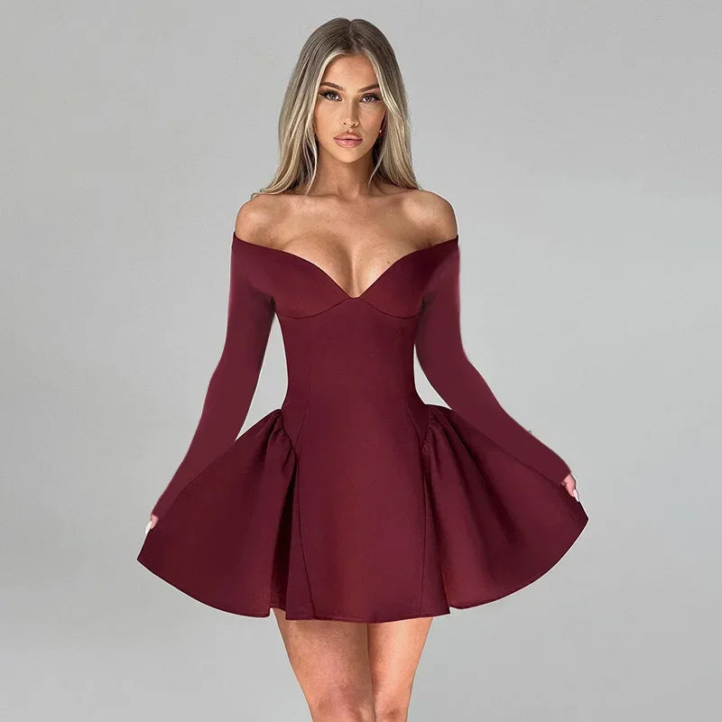 Advbridge Autumn Sexy Off Shoulder Mini Dress for Women Elegant Fashion A-line Long Sleeve Slim Christmas Evening Party Dress 2025 Tunics Formal black Advbridge Autumn Sexy Off Shoulder Mini Dress for Women Elegant Fashion A-line Long Sleeve Slim Christmas Evening Party Dress 2025 Tunics Formal black