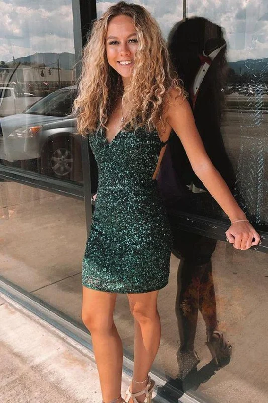 tight dark green sequins mini homecoming dress party dress,DS4132 Tunics Bridal satin tight dark green sequins mini homecoming dress party dress,DS4132 Tunics Bridal satin