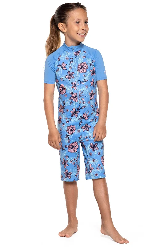Kid's Barracuda Neck-to-Knee Swimsuit | Clear Sky Blue TROPICAL DAZE Modern High-Waisted Swimsuit Kid's Barracuda Neck-to-Knee Swimsuit | Clear Sky Blue TROPICAL DAZE Modern High-Waisted Swimsuit
