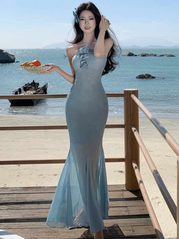 Advbridge Elegant Blue Mermaid Womens Dresses Sexy Halter Mesh Patchwork Party Dress Summer Spring Female Holiday Beach Vestidos Robe New Tunics Polka dots Advbridge Elegant Blue Mermaid Womens Dresses Sexy Halter Mesh Patchwork Party Dress Summer Spring Female Holiday Beach Vestidos Robe New Tunics Polka dots