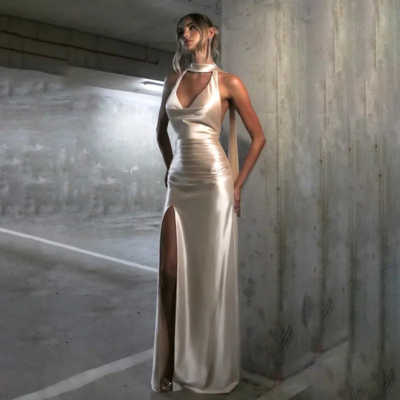 Advbridge Elegant Satin Backless Maxi Dress for Women Sexy Deep V-neck Sleeveless Bodycon Party Dress Spring High Slit Dress 2025 Tunics Gym athletic Advbridge Elegant Satin Backless Maxi Dress for Women Sexy Deep V-neck Sleeveless Bodycon Party Dress Spring High Slit Dress 2025 Tunics Gym athletic