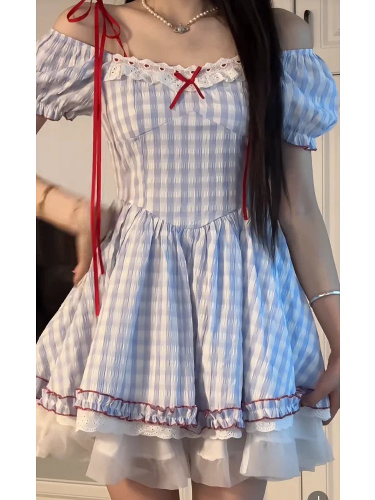 Advbridge Sweet Vintage Kawaii Princess Dress Women Puff Sleeve Korean Chic Plaid Dress Female Autumn Casual Evening Party Dress Y2k Tunics Velvet soft Advbridge Sweet Vintage Kawaii Princess Dress Women Puff Sleeve Korean Chic Plaid Dress Female Autumn Casual Evening Party Dress Y2k Tunics Velvet soft